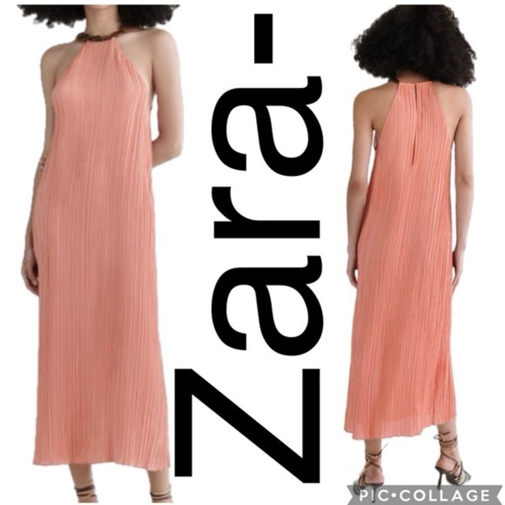 (E1) ZARA coral halter top maxi dress, size M